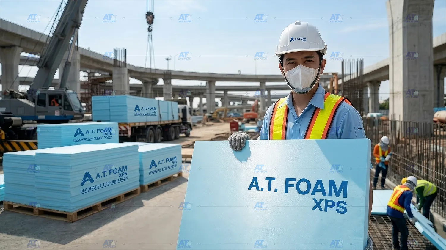 วิศวกรตรวจสอบแผ่น XPS Foam สีฟ้า มาตรฐาน ASTM C578 สำหรับงาน Civil & Structural Fill และงานกันความร้อนอาคาร