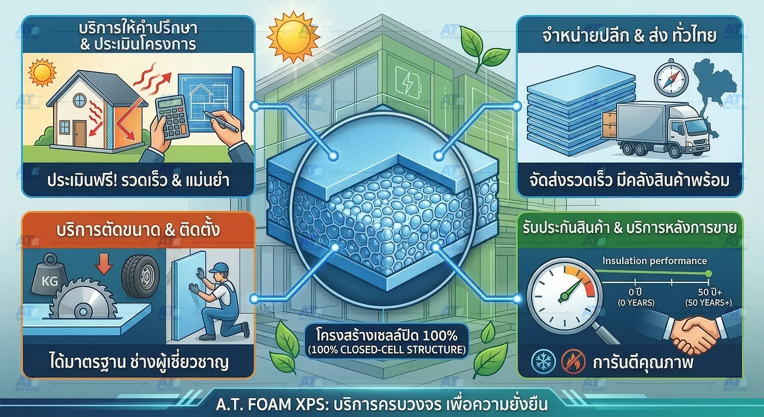 บริการครบวงจรจาก เอ.ที.โฟม จำหน่าย ติดตั้ง และให้คำปรึกษาฉนวน XPS Foam ทั่วประเทศ