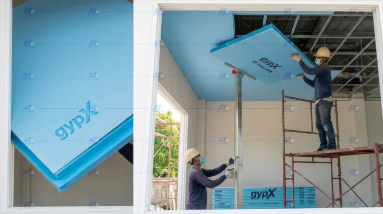 แผนภาพเปรียบเทียบจุดเด่นของฉนวน EPS โฟมขาว, XPS โฟมฟ้า และ gypX ยิปซั่มกันความร้อน แบรนด์ เอทีโฟม เอ็กซ์พีเอส