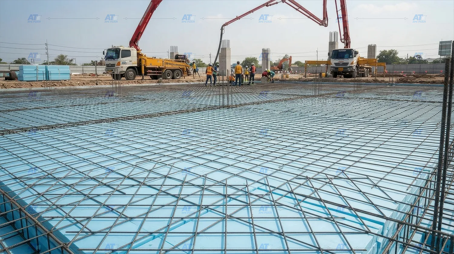 งานเสริมเหล็กบนแผ่น XPS Foam สำหรับโครงสร้างพื้นรับน้ำหนักหนัก Civil & Structural Fill