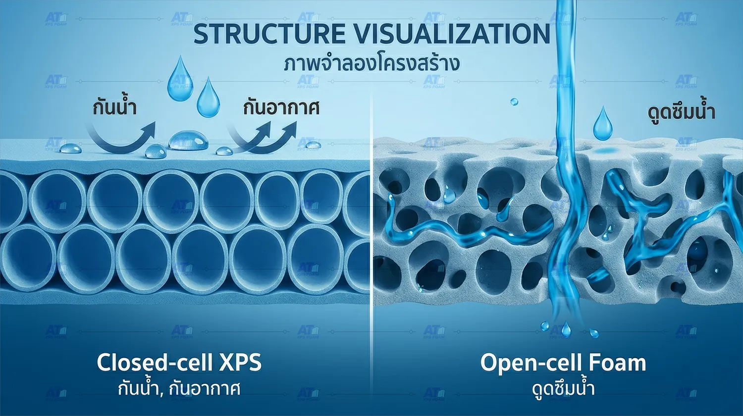 โครงสร้าง Closed-cell ของแผ่นฉนวน XPS Foam เปรียบเทียบกับ Open-cell