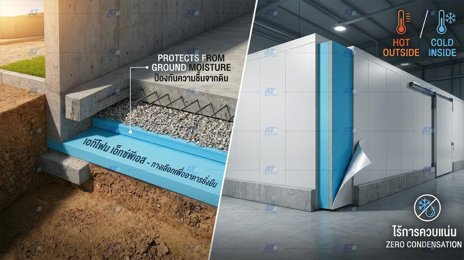 ฉนวน XPS Foam สำหรับผนังห้องเย็นและงานกันความชื้นใต้ฐานราก