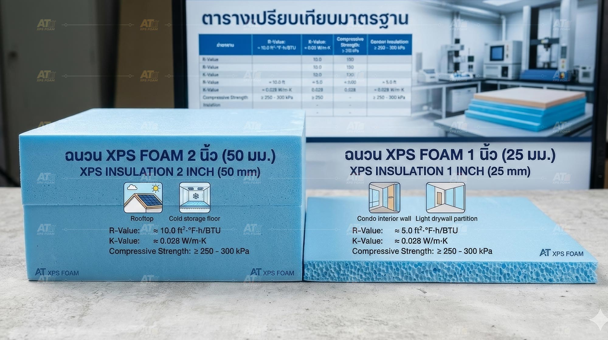 สรุปความแตกต่างระหว่าง XPS Foam หนา 1 นิ้ว และ 2 นิ้ว: เลือกความหนาที่เหมาะสมกับงานผนังและงานดาดฟ้า