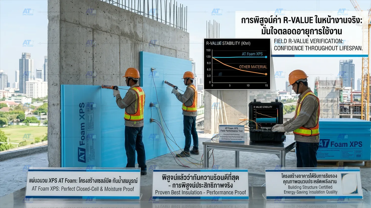 ตรวจวัดค่า R-Value ของฉนวน XPS Foam ในไซต์งานก่อสร้างจริง โดยทีมงานเอทีโฟม